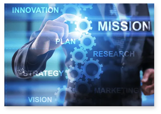 Begriffe wie Innovation, Mission, Strategie und Vision als Symbolbild